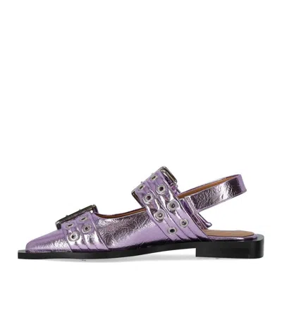 Ganni Lavender Slingback Ballet Flat Shoe With Buckles