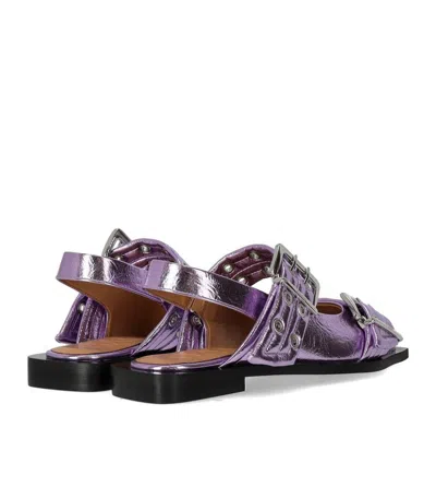 Ganni Lavender Slingback Ballet Flat Shoe With Buckles