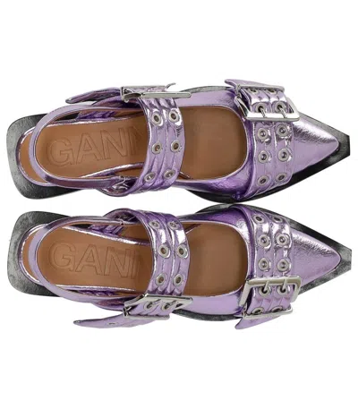 Ganni Lavender Slingback Ballet Flat Shoe With Buckles