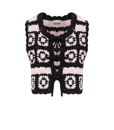 Ganni Crocheted Organic Cotton Cardigan In Pink