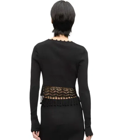 Ganni Black Shiny Viscose Crochet Cardigan In Black