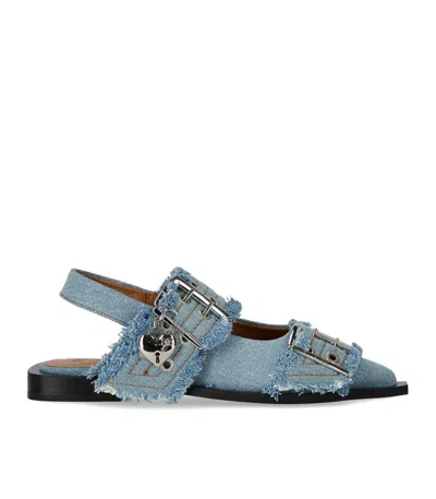 Ganni Feminine Denim Ballet Flats In Blue