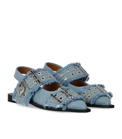 Ganni Feminine Denim Ballet Flats In Blue