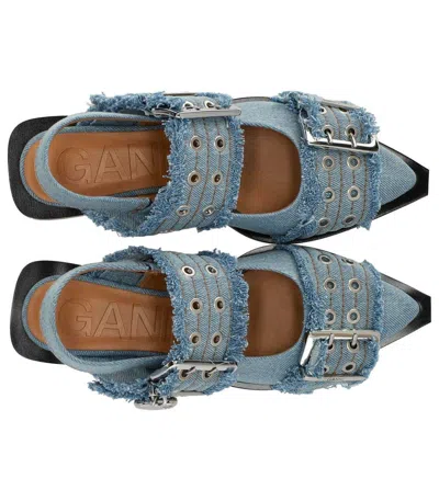 Ganni Feminine Denim Ballet Flats In Blue
