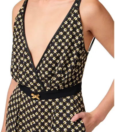 Elisabetta Franchi Black Pattern Jumpsuit With Rear Crossover Neck In Black