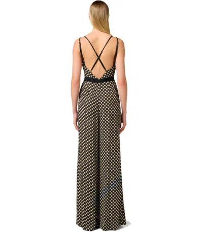 Elisabetta Franchi Black Pattern Jumpsuit With Rear Crossover Neck In Black