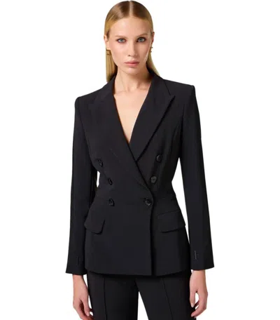 Elisabetta Franchi Double-breasted Jacket With Satin Details In Black