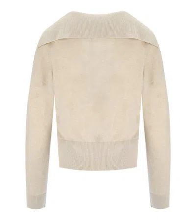 Federica Tosi Polo Pull Sweater With Classic Collar And Ribbed Hem In Neutral