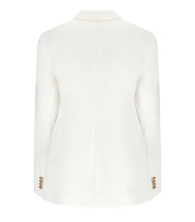 Elisabetta Franchi Ivory Linen Blend Single-breasted Jacket In White