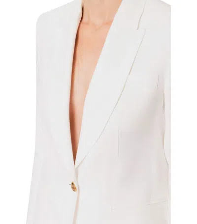 Elisabetta Franchi Ivory Linen Blend Single-breasted Jacket In White