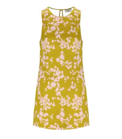 Elisabetta Franchi Floral Satin Dress With Tulle Back And Side Zipper