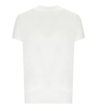 Elisabetta Franchi Asymmetric Neckline T-shirt With Gold Brooch Accents In White