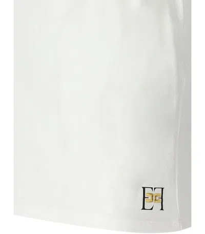 Elisabetta Franchi Asymmetric Neckline T-shirt With Gold Brooch Accents In White