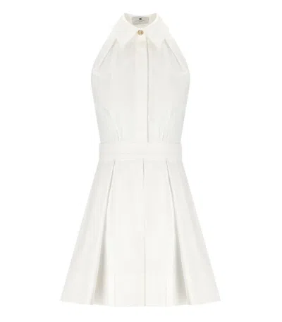 Elisabetta Franchi Mini Dress With Pleated Skirt And Logo Detail In White