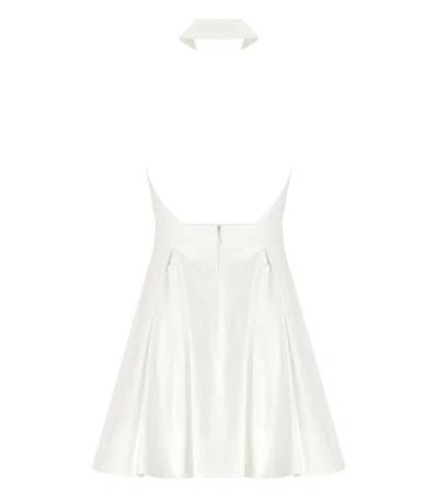 Elisabetta Franchi Mini Dress With Pleated Skirt And Logo Detail In White