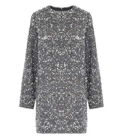 Elisabetta Franchi Sequinned Chenille Mini Dress In Gray
