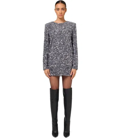 Elisabetta Franchi Sequinned Chenille Mini Dress In Gray