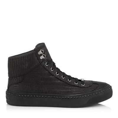 ARGYLE Black Croc Printed Nubuck with Steel Crystals High Top Trainers