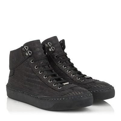ARGYLE Black Croc Printed Nubuck with Steel Crystals High Top Trainers