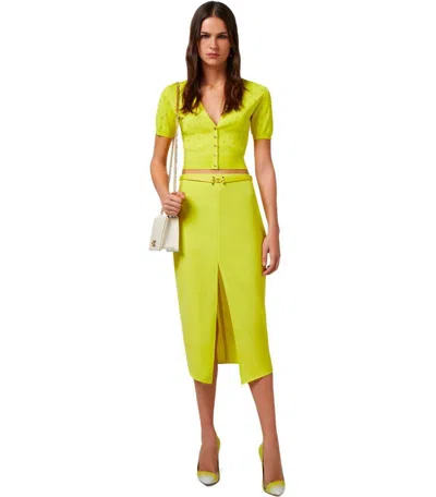 Elisabetta Franchi Cedar Cropped Cardigan With Rhinestones In Yellow