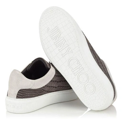 Shop Jimmy Choo Ace Iron Grey Croc Printed Nubuck Low Top Trainers