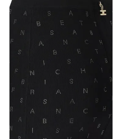 Elisabetta Franchi Crystal-lettering Ribbed Mini Skirt In Black
