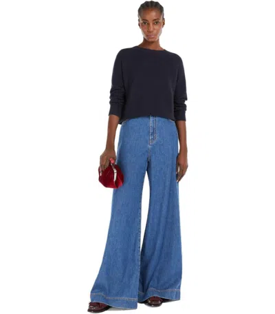 Weekend Max Mara Linz Navy Blue Crewneck Sweater In Blue