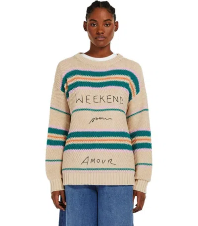 Weekend Max Mara Angus Beige Crewneck Sweater With Embroidery In Brown