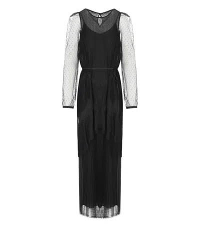 Twinset Black Long Pleated Dress In Black