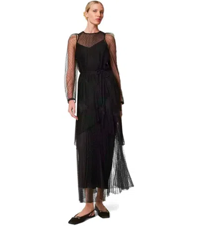 Twinset Black Long Pleated Dress In Black