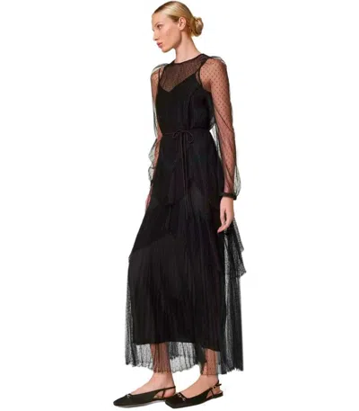 Twinset Black Long Pleated Dress In Black