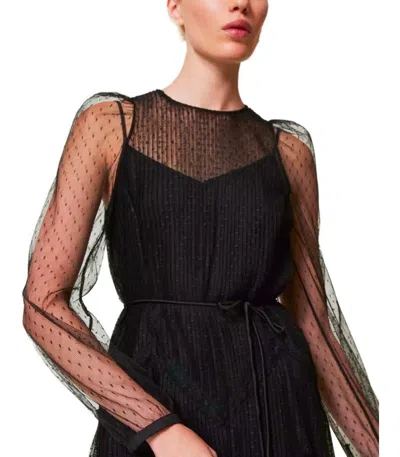 Twinset Black Long Pleated Dress In Black