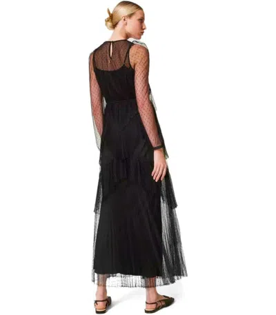 Twinset Black Long Pleated Dress In Black