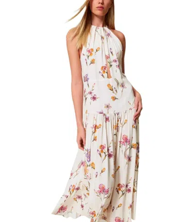 Twinset Madreperla Floral Long Dress In Neutral