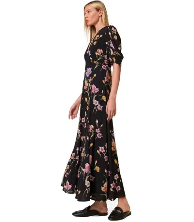 Twinset Floral-print Satin Maxi Dress In Black