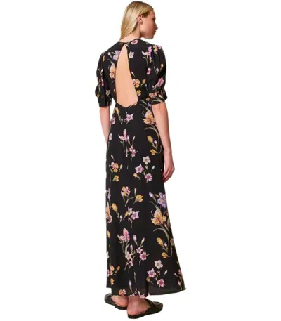 Twinset Floral-print Satin Maxi Dress In Black