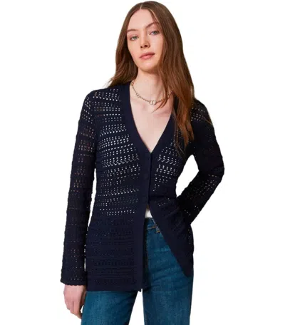 Twinset Twin-set Blue Perforated Cardigan In Blue