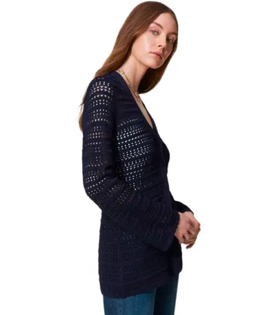 Twinset Twin-set Blue Perforated Cardigan In Blue