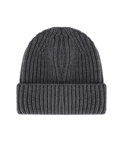 Emporio Armani Dark Grey Ribbed Beanie In Gray