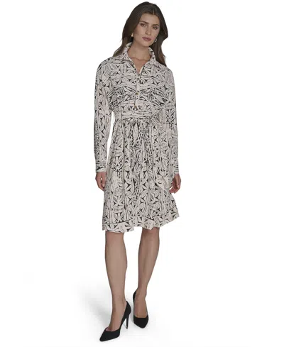 Halston Women's Printed Commuter Tie-waist Dress In Neutral