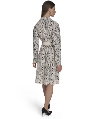 Halston Women's Printed Commuter Tie-waist Dress In Neutral