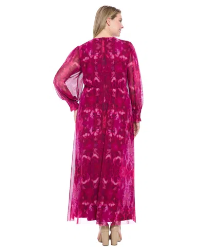 London Times Plus Size Bishop-sleeve Mesh Maxi Dress