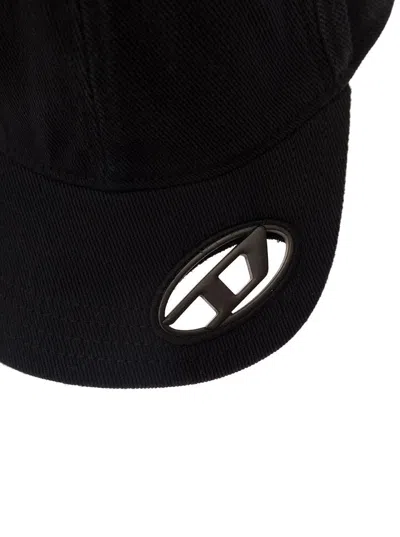 Diesel Black Baseball Cap With Oval D Cut-out In Cotton Man