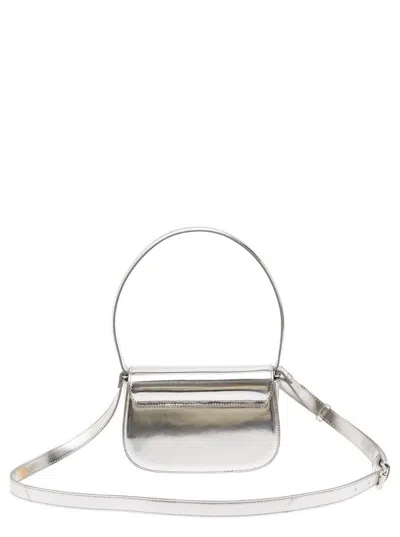 Diesel '1dr' Silver-tone Shoulder Bag With Oval D Patch In Lamintaed Leather Woman