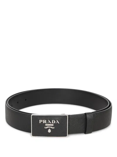 Prada Logo-buckle Leather Belt In Black