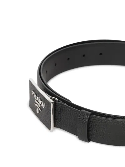 Prada Logo-buckle Leather Belt In Black