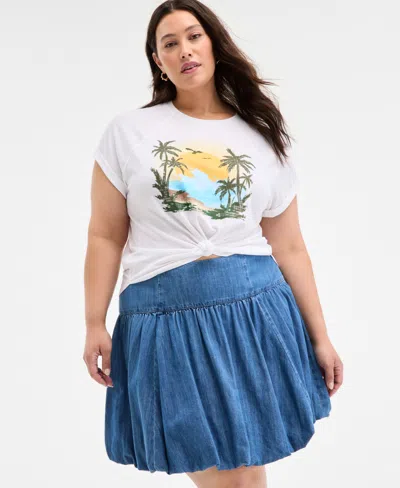 On 34th Trendy Plus Size Raglan-seam Palm-print T-shirt, Exclusively At Macy's