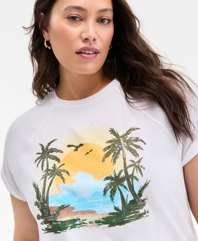 On 34th Trendy Plus Size Raglan-seam Palm-print T-shirt, Exclusively At Macy's
