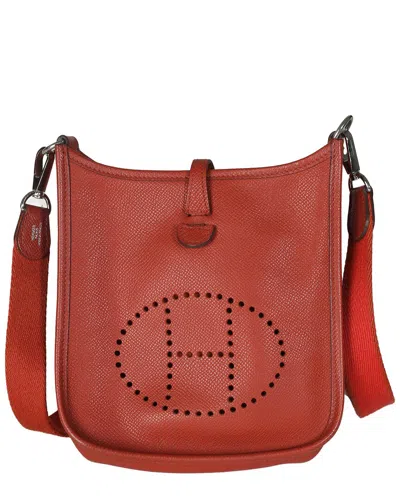 Pre-owned Hermes Hermès Red Leather Mini Evelyne Tpm Phw (authentic Pre-loved)