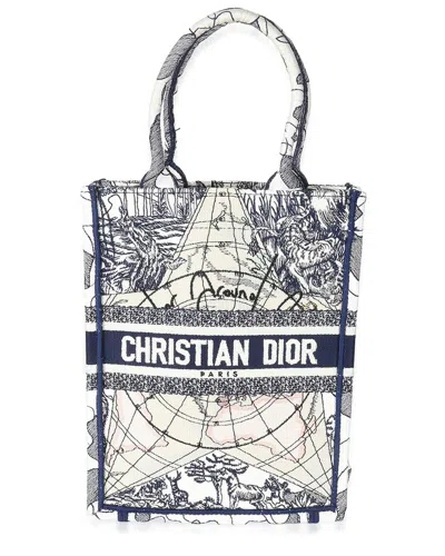 Dior Beige, Blue, White Embroidered Canvas Vertical Book Tote (authentic Pre-  Loved)